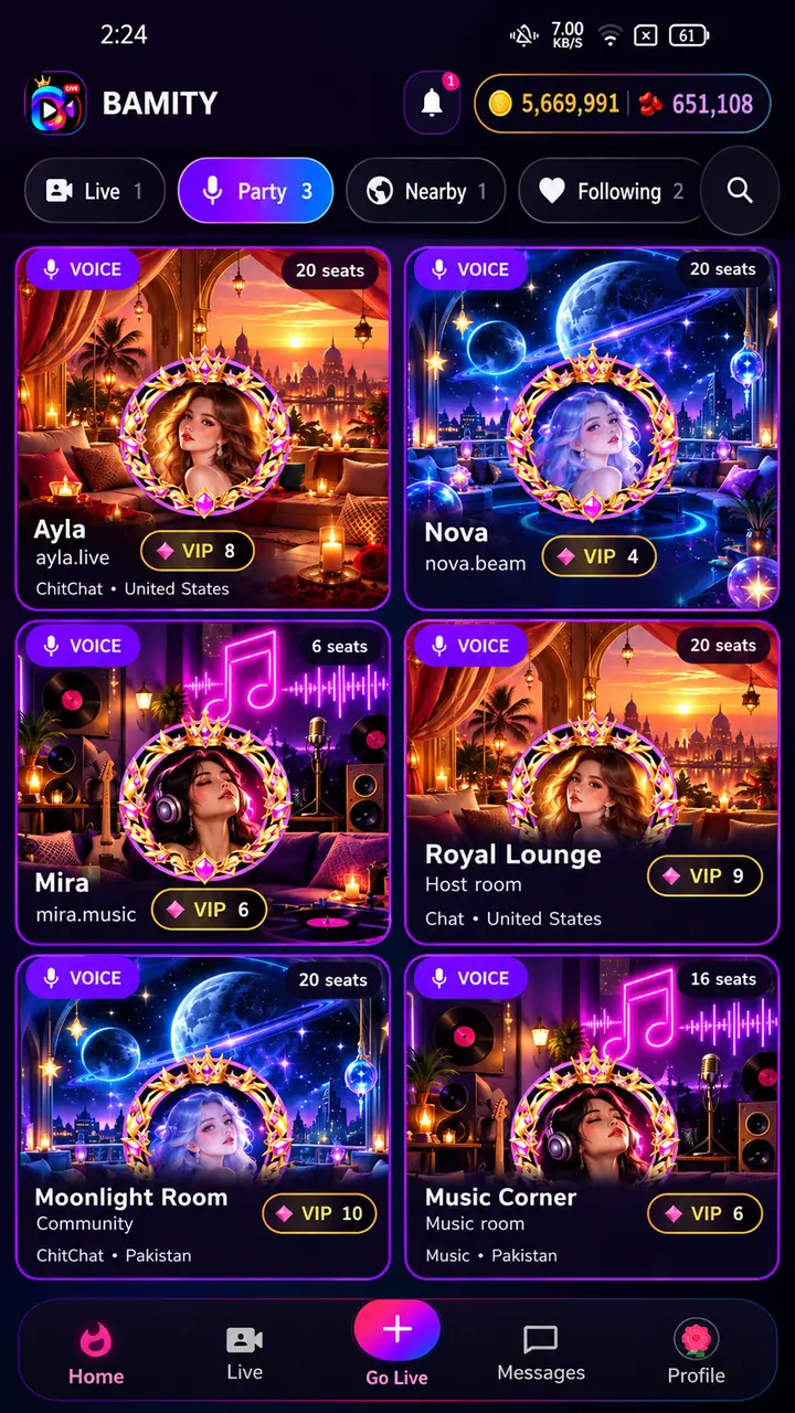 Discover Voice Rooms screenshot of the BAMITY Android app