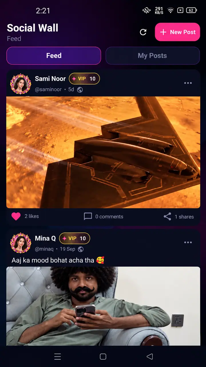 BAMITY Social Wall with posts and reactions