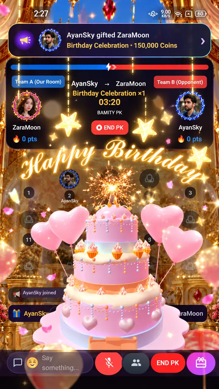 Birthday celebration screenshot of the BAMITY Android app
