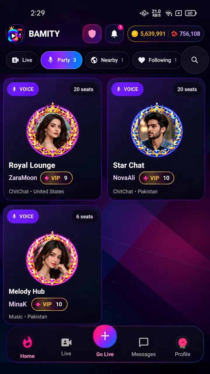 Find your community screenshot of the BAMITY Android app